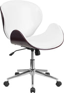 Flash Furniture Mid-Back Mahogany Wood Swivel Conference Chair In White Leather