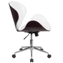 Flash Furniture Mid-Back Mahogany Wood Swivel Conference Chair In White Leather