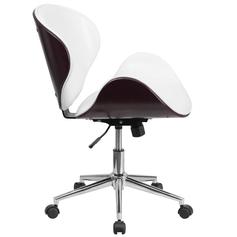 Flash Furniture Mid-Back Mahogany Wood Swivel Conference Chair In White Leather