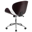 Flash Furniture Mid-Back Mahogany Wood Swivel Conference Chair In White Leather