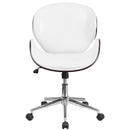 Flash Furniture Mid-Back Mahogany Wood Swivel Conference Chair In White Leather