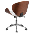 Flash Furniture Mid-Back Walnut Wood Swivel Conference Chair In White Leather