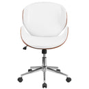 Flash Furniture Mid-Back Walnut Wood Swivel Conference Chair In White Leather