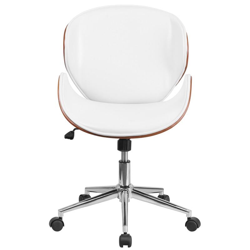 Flash Furniture Mid-Back Walnut Wood Swivel Conference Chair In White Leather