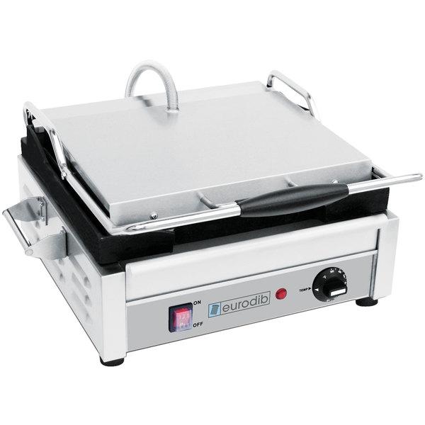 EURODIB SFE02345 Medium-Size Single Panini Grill, All-Ribbed, 60Hz, 1ph