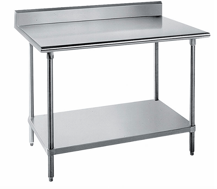 Advance Tabco KSS-246 72" 14 ga Work Table w/ Undershelf & 304 Series Stainless Top, 5" Backsplash