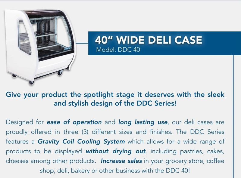 Pro-Kold DDC-40 Curved Glass 40" Refrigerated Deli Case - Available in White, Black or S/S Finish