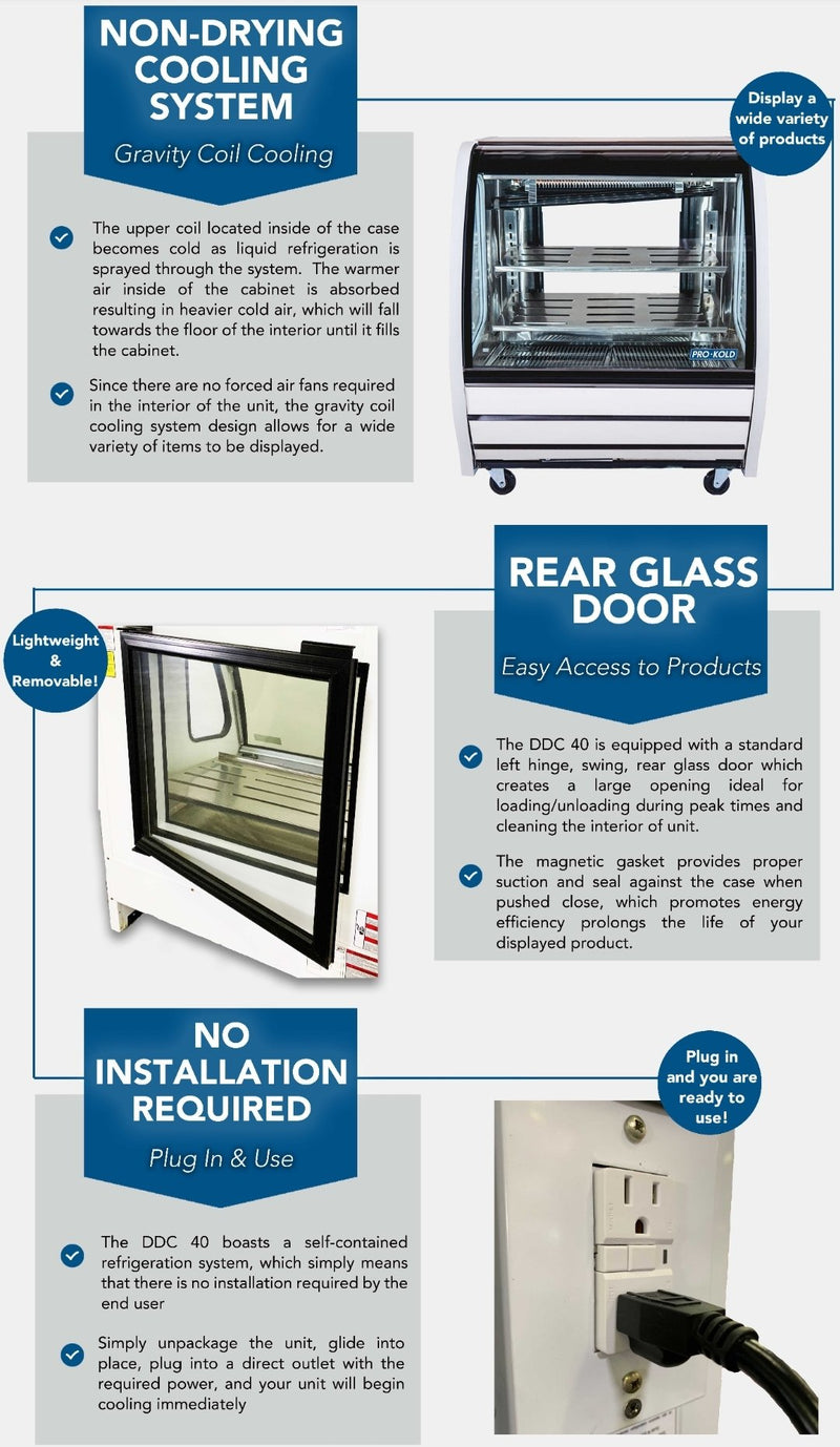 Pro-Kold DDC-40 Curved Glass 40" Refrigerated Deli Case - Available in White, Black or S/S Finish