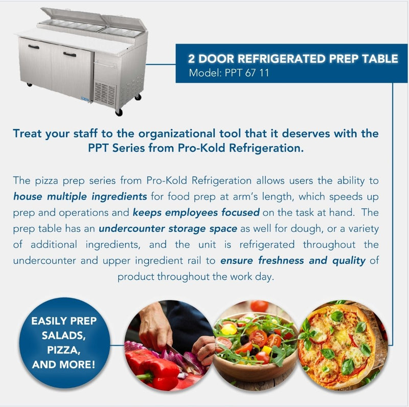 Pro Kold PPT-67-11 Double Door 67" Pizza Prep Table