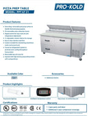 Pro Kold PPT-67-21 Single Door 2 Drawer  67" Pizza Prep Table