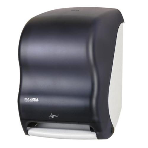 San Jamar T1400TBKHW mart System Classic Hands Free Roll Towel Dispenser with Hand Washing Instructions - Black Pearl