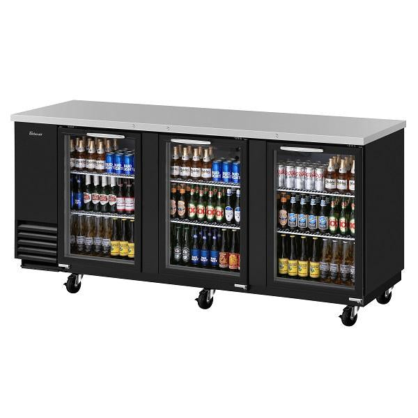 Turbo Air TBB-4SG-N 90" 3 Door Glass Back Bar Cooler