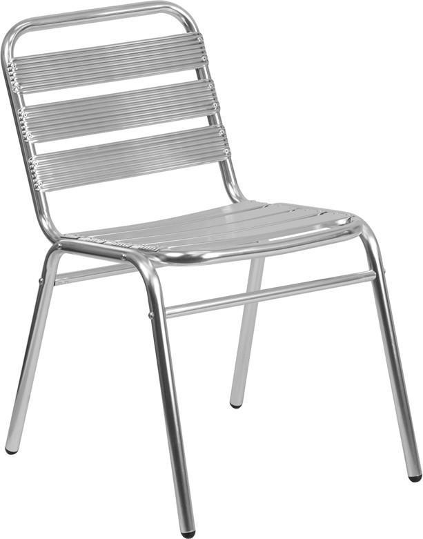 Aluminum Commercial Indoor-Outdoor Armless Restaurant Stack Chair with Triple Slat Back