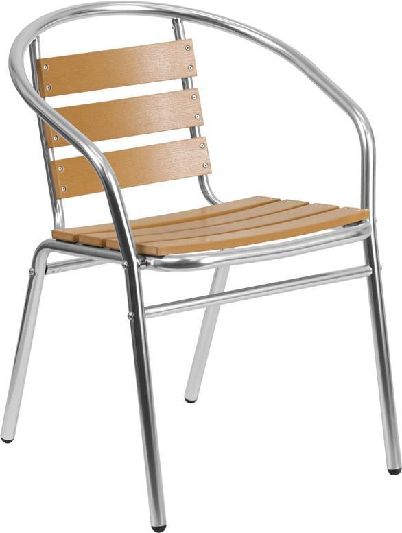 Aluminum Commercial Indoor-Outdoor Restaurant Stack Chair with Triple Slat Faux Teak Back