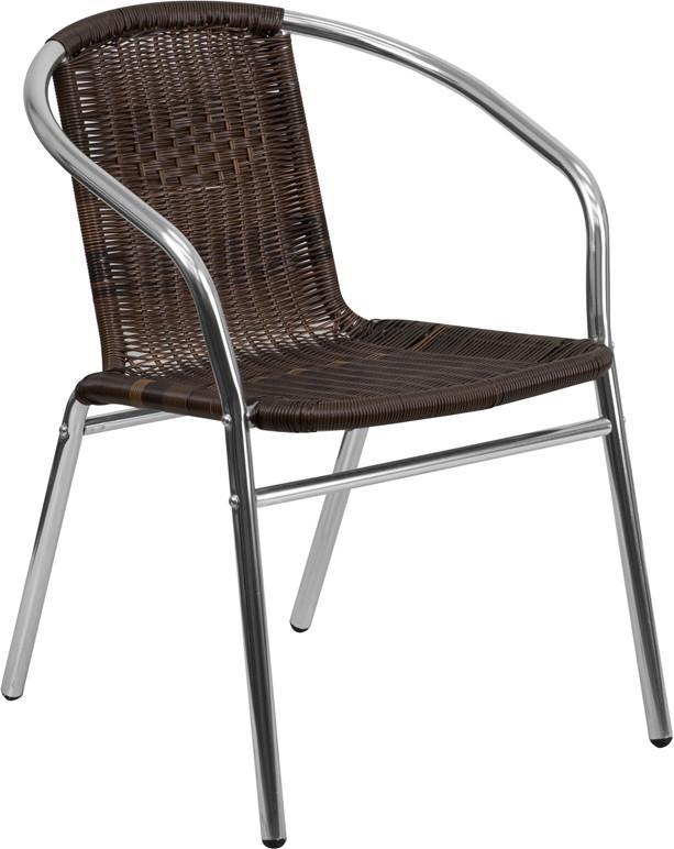 Flash Furniture TLH-020-GG Aluminum and Dark Brown Rattan Commercial Indoor-Outdoor Restaurant Stack Chair