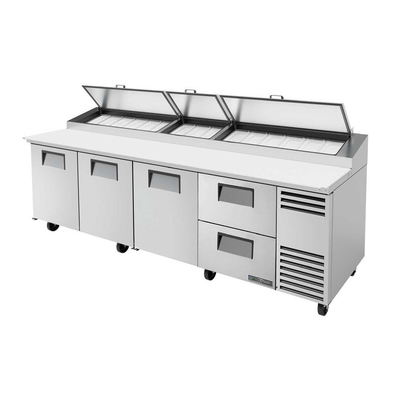 True TPP-AT-119D-2-HC Pizza Prep 33 - 41°F Pan Rail (3) Full Doors (2) Drawers (15) 1/3 Size Pans