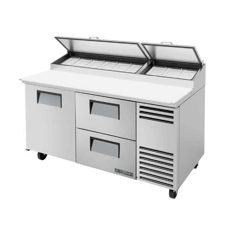 True TPP-AT-67D-2-HC Pizza Prep 33 - 41°F Pan Rail (1) Full Door (2) Drawers (9) 1/3 Size Pans