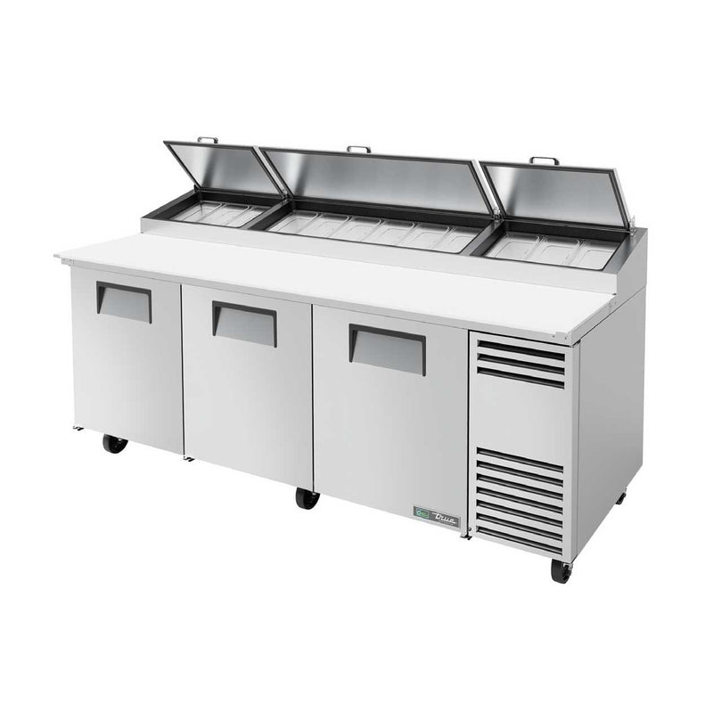True TPP-AT-93-HC Pizza Prep 33 - 41°F Pan Rail (3) Full Doors (12) 1/3 Size Pans