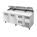 True TPP-AT-93D-2-HC Pizza Prep 33 - 41°F Pan Rail (2) Full Doors (2) Drawers (12) 1/3 Size Pans