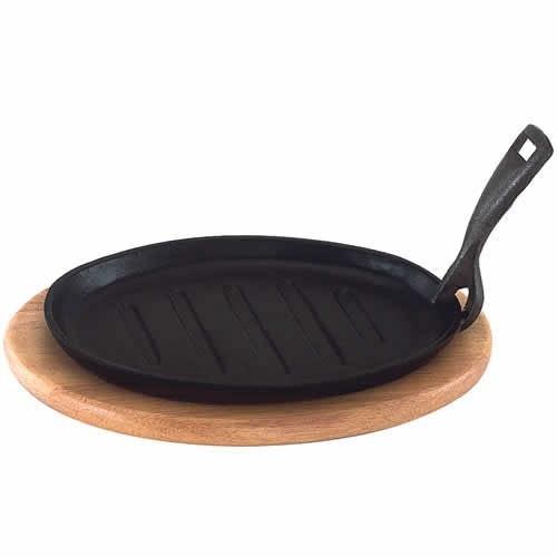 Cast Iron Platter With Wood Underliner & Gripper (CIZP-11SET)