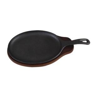 Cast Iron Platter With Handle, Sleeve, Wood Underliner (CIZP-15SET)