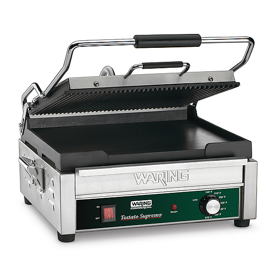 Waring WDG250 Dual Surface Panini Grill Electric 14-1/2" X 11" Cooking Surface Ribbed Top & Flat Bottom