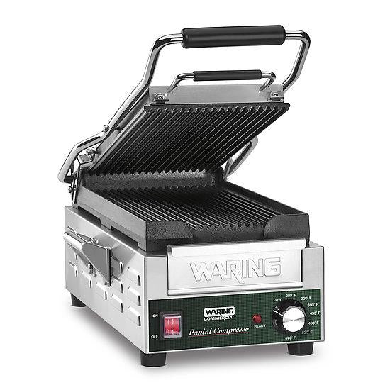 Waring WPG200 Panini Compresso Slimline Electric 7-3/4"W X 14-1/2"D Cooking Surface Ribbed