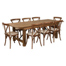 Flash Furniture Hercules Series 8' X 40" Antique Rustic Folding Farm Table Set With 8 Cross Back Chairs