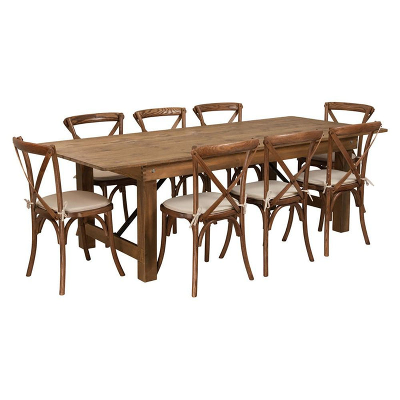 Flash Furniture Hercules Series 8' X 40" Antique Rustic Folding Farm Table Set With 8 Cross Back Chairs