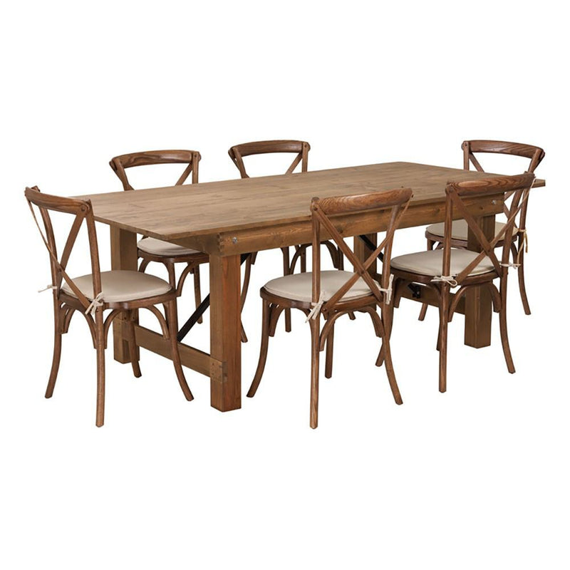 Flash Furniture Hercules Series 7' X 40'' Antique Rustic Folding Farm Table Set With 6 Cross Back Chairs