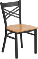 Flash Furniture XU-6FOBXBK-NATW-GG HERCULES Series Black ''X'' Back Metal Restaurant Chair - Natural Wood Seat