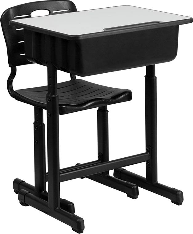 Adjustable Height Student Desk and Chair with Black Pedestal Frame by Flash Furniture