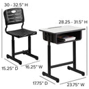 Adjustable Height Student Desk and Chair with Black Pedestal Frame by Flash Furniture