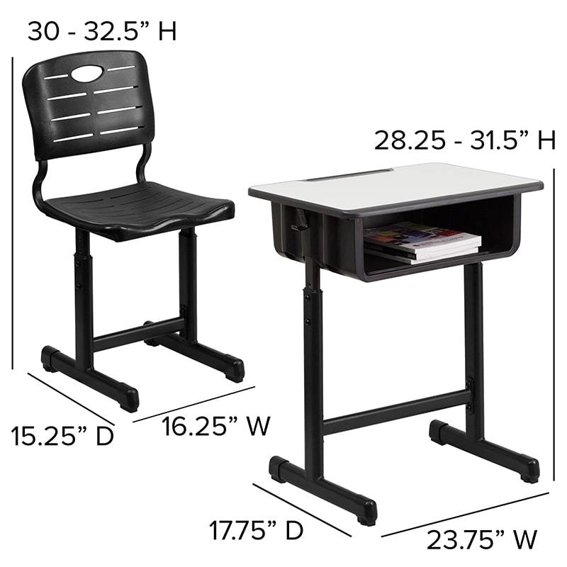 Adjustable Height Student Desk and Chair with Black Pedestal Frame by Flash Furniture