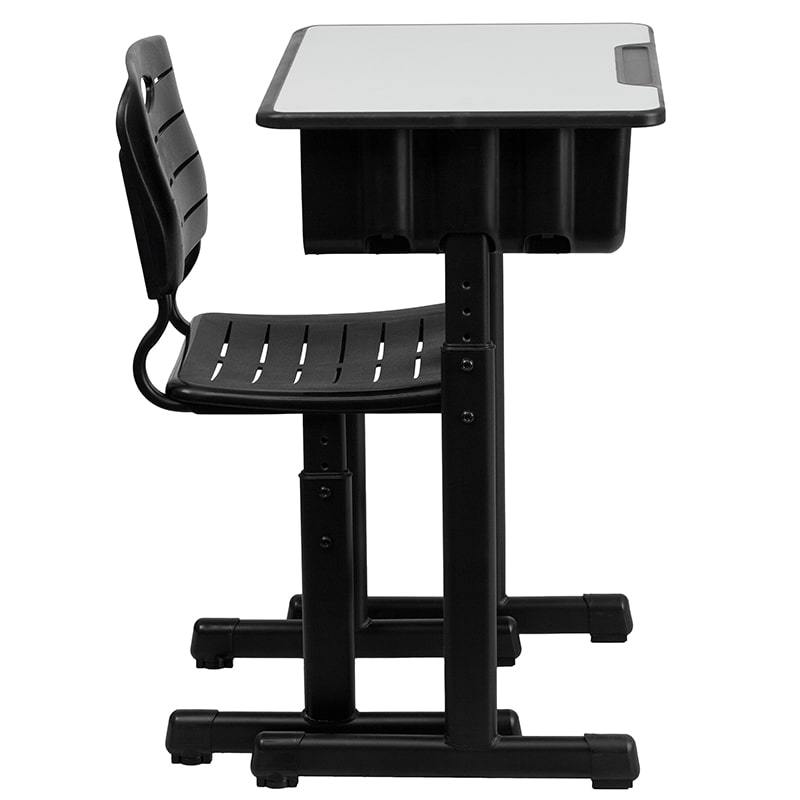 Adjustable Height Student Desk and Chair with Black Pedestal Frame by Flash Furniture