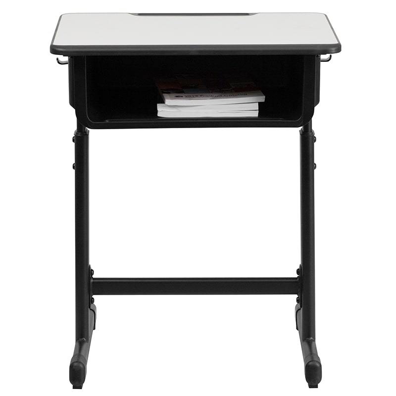 Student Desk with Grey Top and Adjustable Height Black by Flash Furniture