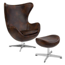 Flash Furniture Bomber Jacket Leather Egg Chair with Tilt-Lock Mechanism and Ottoman