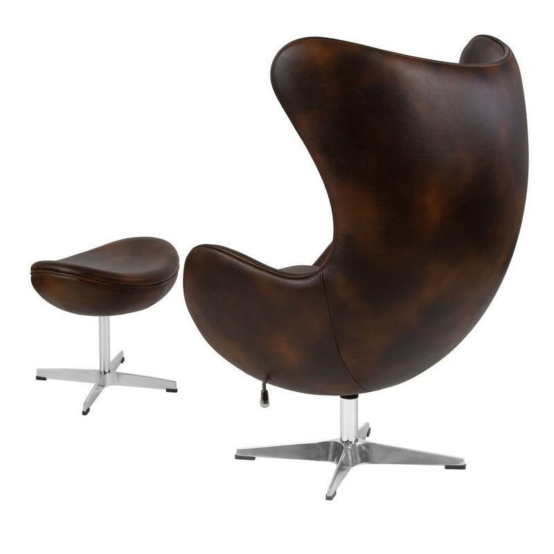 Flash Furniture Bomber Jacket Leather Egg Chair with Tilt-Lock Mechanism and Ottoman