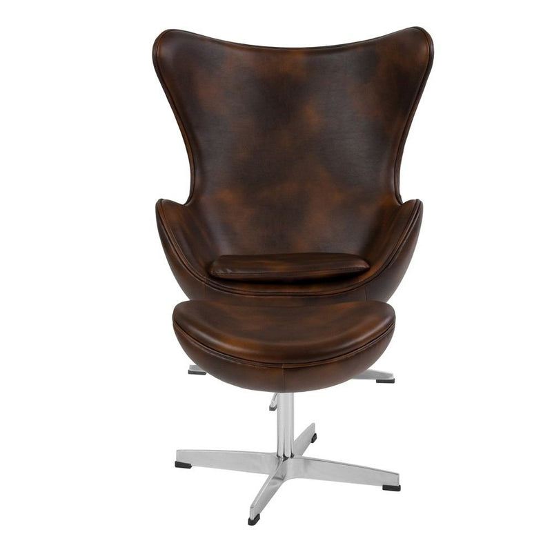 Flash Furniture Bomber Jacket Leather Egg Chair with Tilt-Lock Mechanism and Ottoman