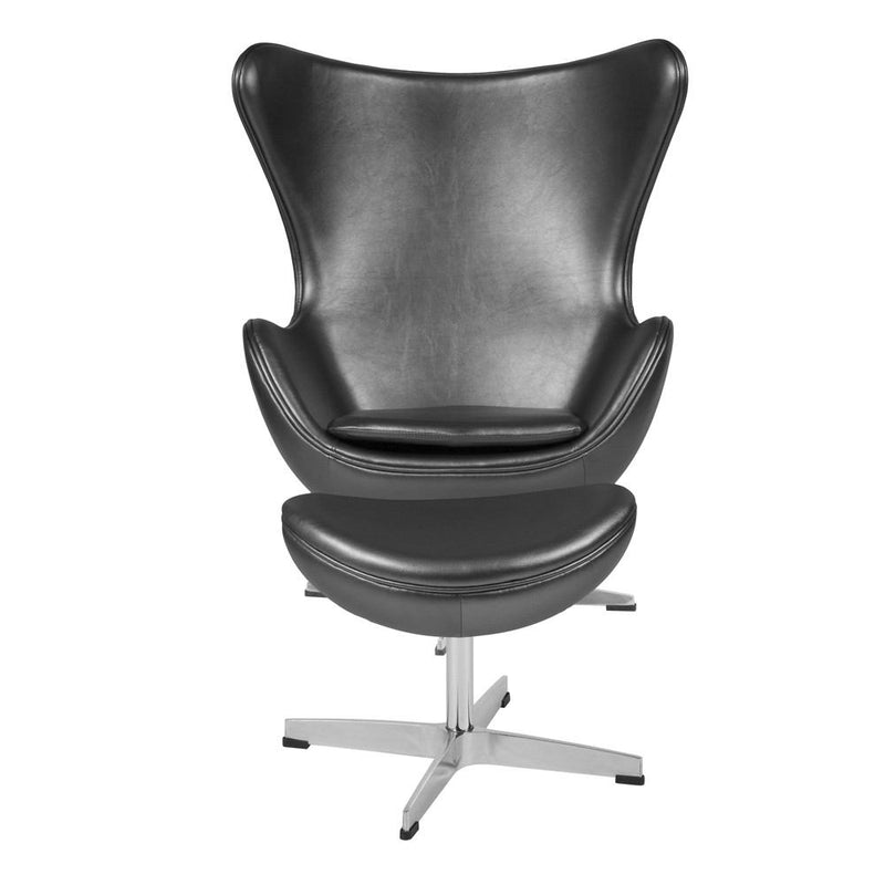 Flash Furniture Leather Egg Chair with Tilt-Lock Mechanism and Ottoman