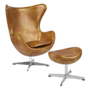 Flash Furniture Leather Egg Chair with Tilt-Lock Mechanism and Ottoman