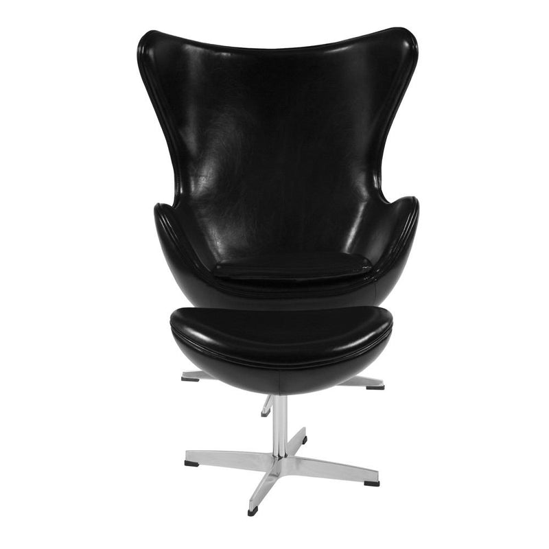 Flash Furniture Leather Egg Chair with Tilt-Lock Mechanism and Ottoman