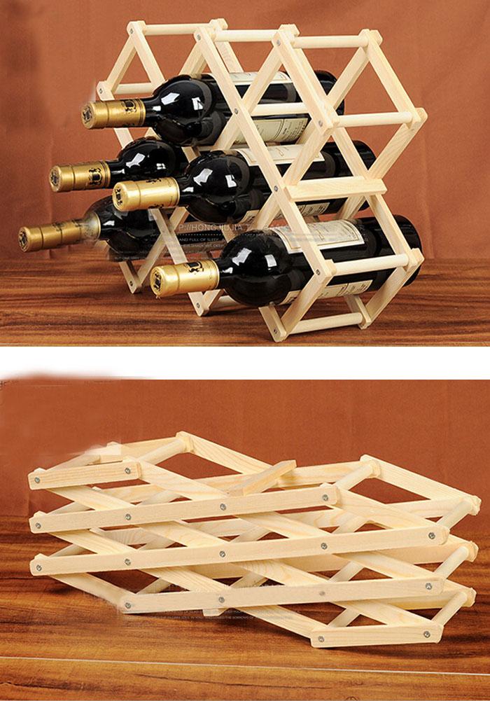 Folding Wooden Wine Rack Storage Organizer Display-Holds 10 Bottles