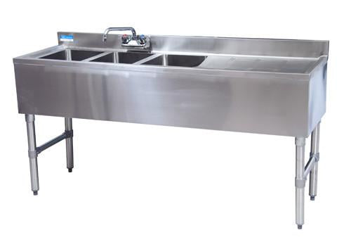 BK Resources BKUBW-348RS Three Compartment 48" Slim-Line Underbar Sink with Right Drainboard