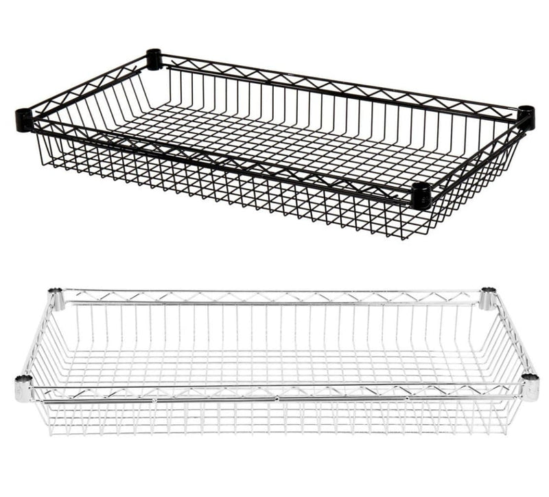 Canarac Individual Chrome/Black Epoxy Wire Shelf Baskets - Various Sizes