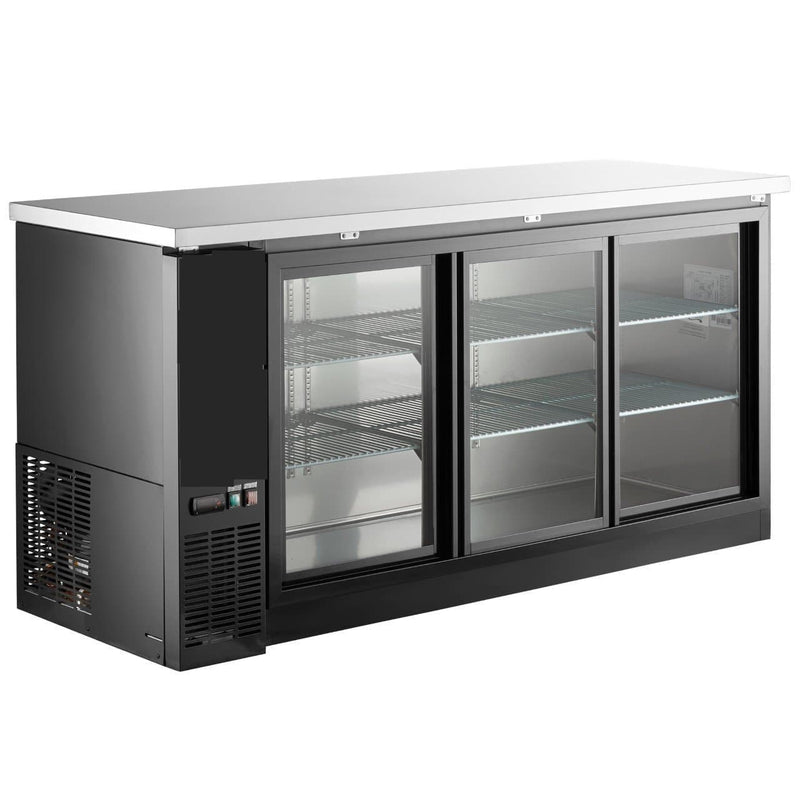 Canco BB-2473 Commercial 73" Triple Glass Door Back Bar Cooler - Swing & Sliding Door Options