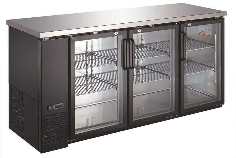 Canco BB-2473 Commercial 73" Triple Glass Door Back Bar Cooler - Swing & Sliding Door Options