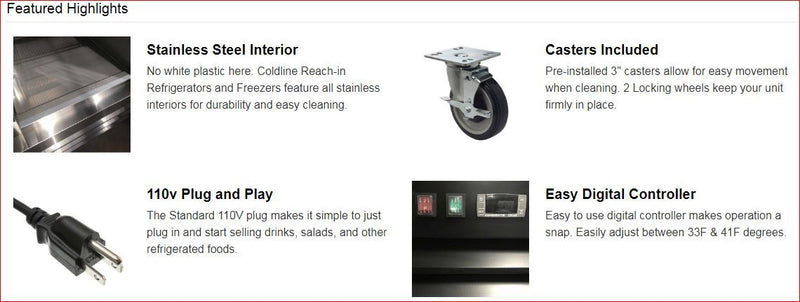 Reach-In Refrigerator 2 glass doors stainless Steel 54" CFD-2RR-G-HC Coldline