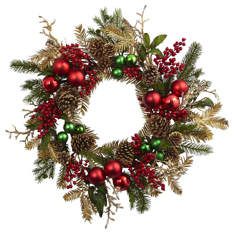 24" Ornament, Pine & Pine cone Wreath