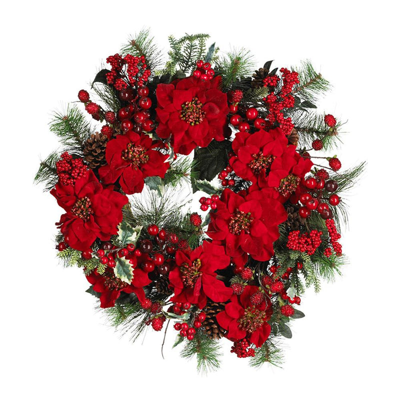 Nearly Natural Home Accent 24" Poinsettia Wreath Holiday